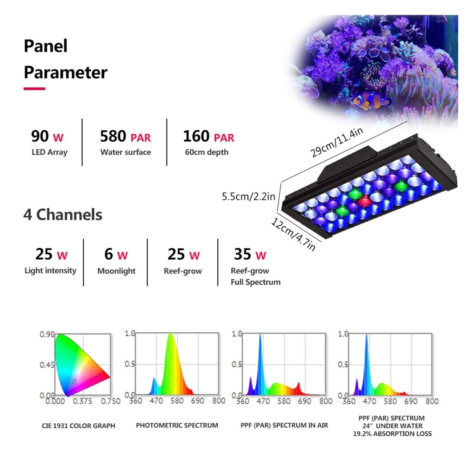 oświetlenie akwarium Oświetlenie Led do akwarium, oświetlenie Led do akwarium morskiego, oświetlenie LED rafy dla rafy koralowej SPS LPS akwarium morskie do akwarium roślinnego(1 lamp with hang kit)