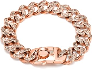 Dog Chain Diamond Cuban Collar, 43MM Heavy Duty Chew Proof Walking Chain Collar with Safe Buckle Design, Luxurious Necklace for Medium Large Dogs