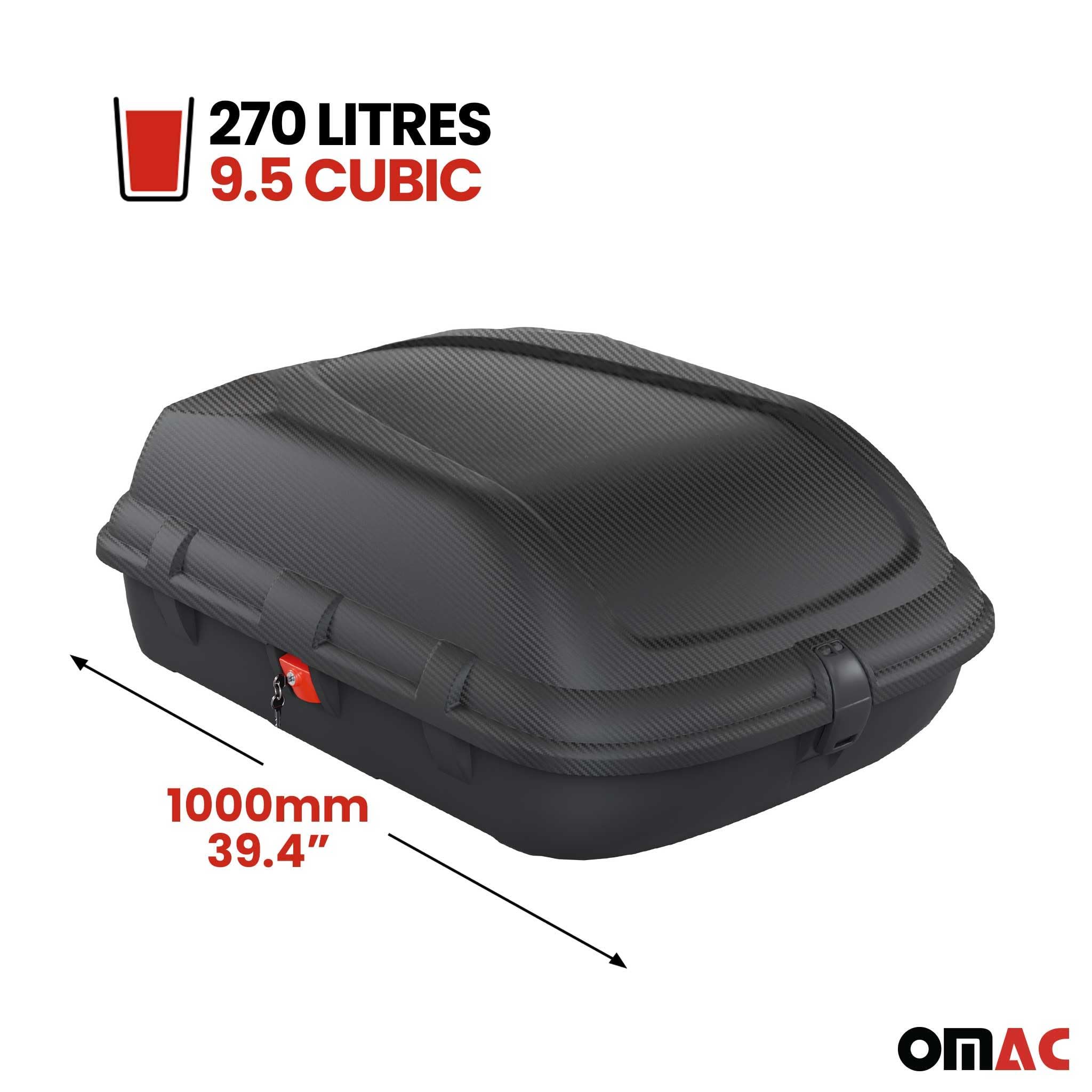OMAC Cofre de techo para – Certificado TÜV – Sistema frontal de aluminio con cerradura – Capacidad de carga de 55 kg – 270L
