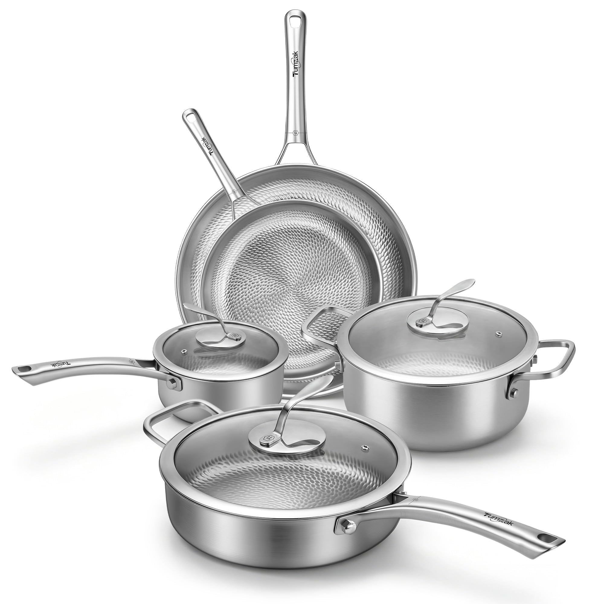 Tumzak Titanium Cookware Set, 8-Piece Pots and Pans Set, Non-Stick Hammered Pro Titanium…