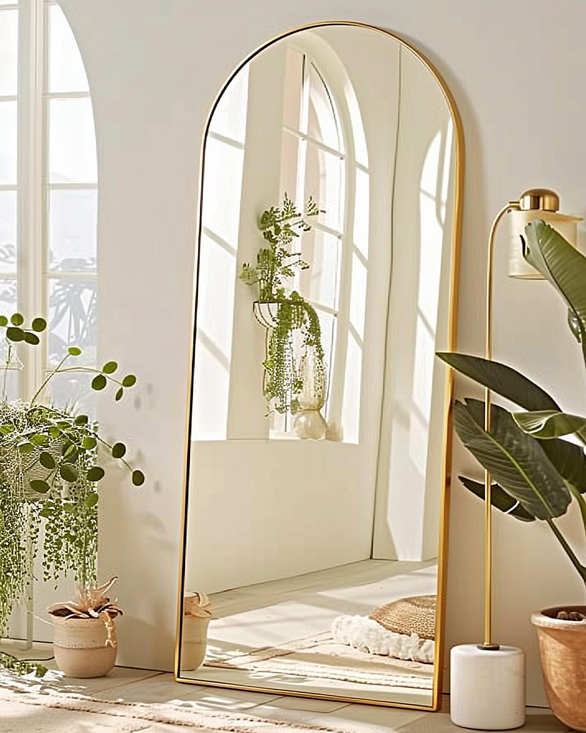 - Full Length Mirror, 57"x19" Arched Floor Mirror Freestanding, Floor Standing Full Body Mirror with Stand for Bedroom, Hanging Mounted for Living Room Cloakroom, Gold