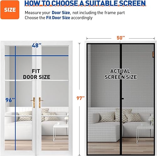 Miniatura 10 de Pequeña cortina magnética de red de fibra de vidrio negra para la puerta del patio