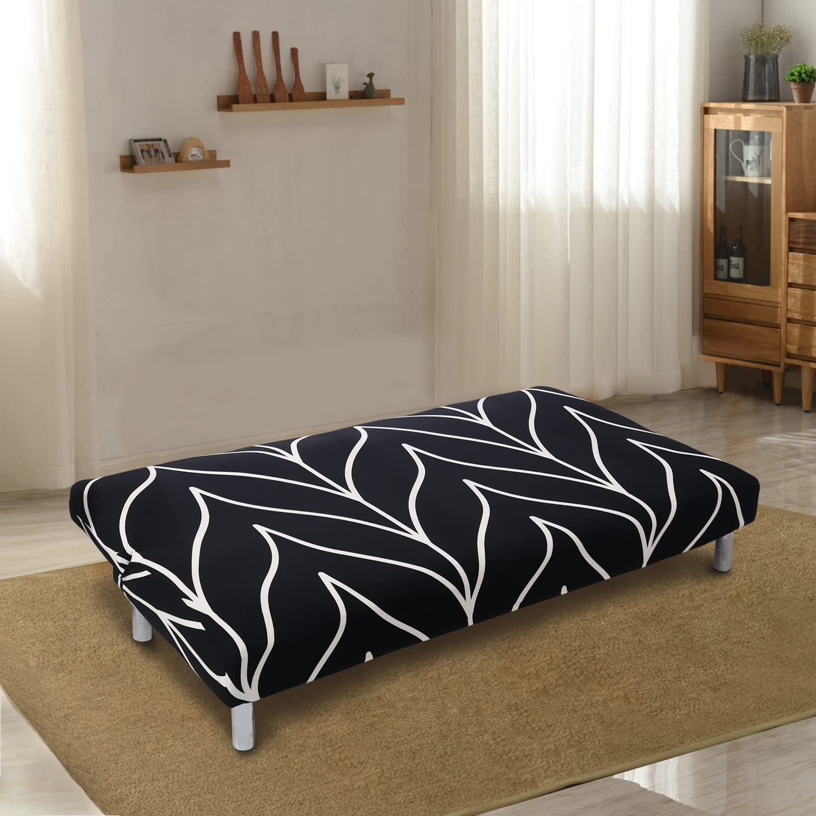 Lydevo Copridivano 3 Posti Senza Braccioli Elasticizzato Universale, Copridivano Letto Pieghevole Clic Clac Lavabile Rimovibile Estraibile, Fodera per Divano Futon per Soggiorno Casa,Linea Nera