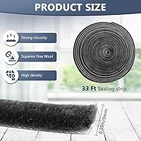 Vista 2 de Cinta de espuma autoadhesiva gris de 33 pies para puertas y ventanas, burlete de cepillo de una sola cara, 0.35 pulgadas de ancho x 0.2 pulgadas