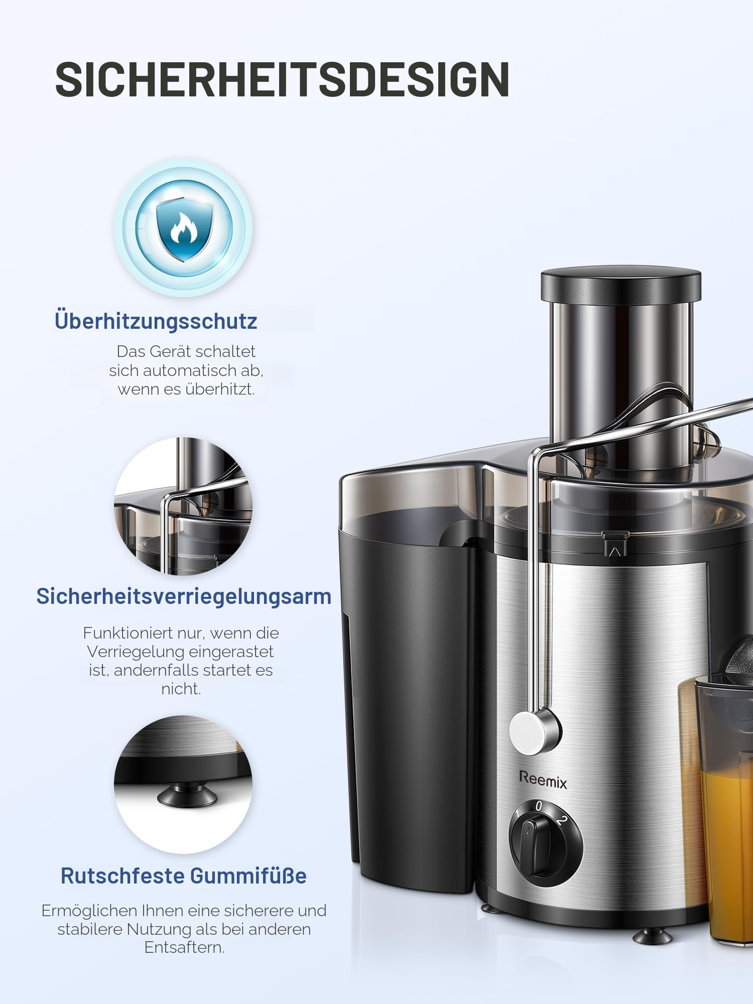 Entsafter Gemüse und Obst, Zentrifugaler 800 W, 72 mm Einfüllöffnung, BPA-frei, Schwarz