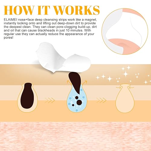 Miniatura 5 de Tiras removedoras de puntos negros (80 unidades), tiras de poros de nariz para removedor de puntos negros, cuidado de la piel y limpieza profunda,