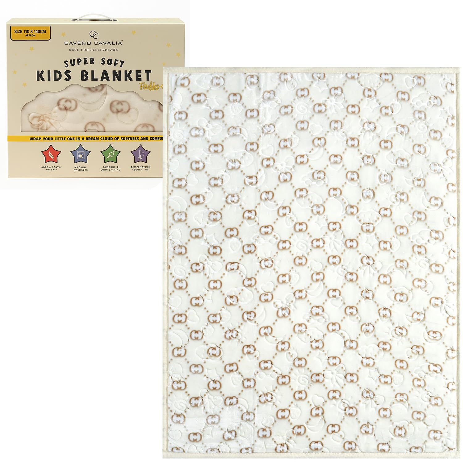 Kids Blankets Throw New Born Baby Gift Box Throws Luxury Ultra Soft Fluffy Warm Cosy Thick Children Bed Sofa Blanket For Girls and Boys 110x140 CM (Coco Cream)
