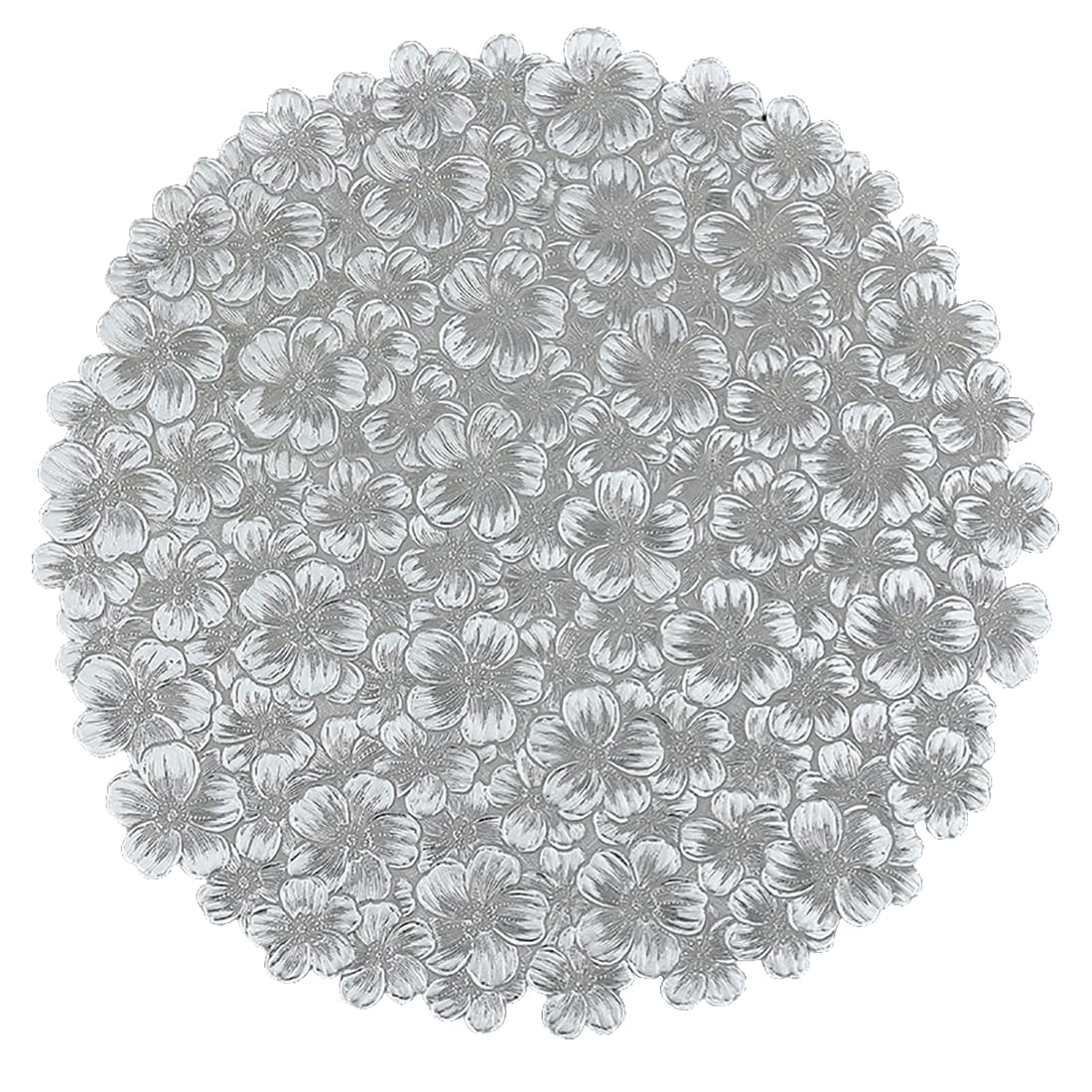 Mignon De Conception De Fleurs PVC Placemat pour Table À Manger - 38 Cm (14,9 Pouces) Mat De Lieu Créatif Rond, Tapis De Table Floral Décor, Décor Artistique Décor De Café Tapis,Argent,16pcs