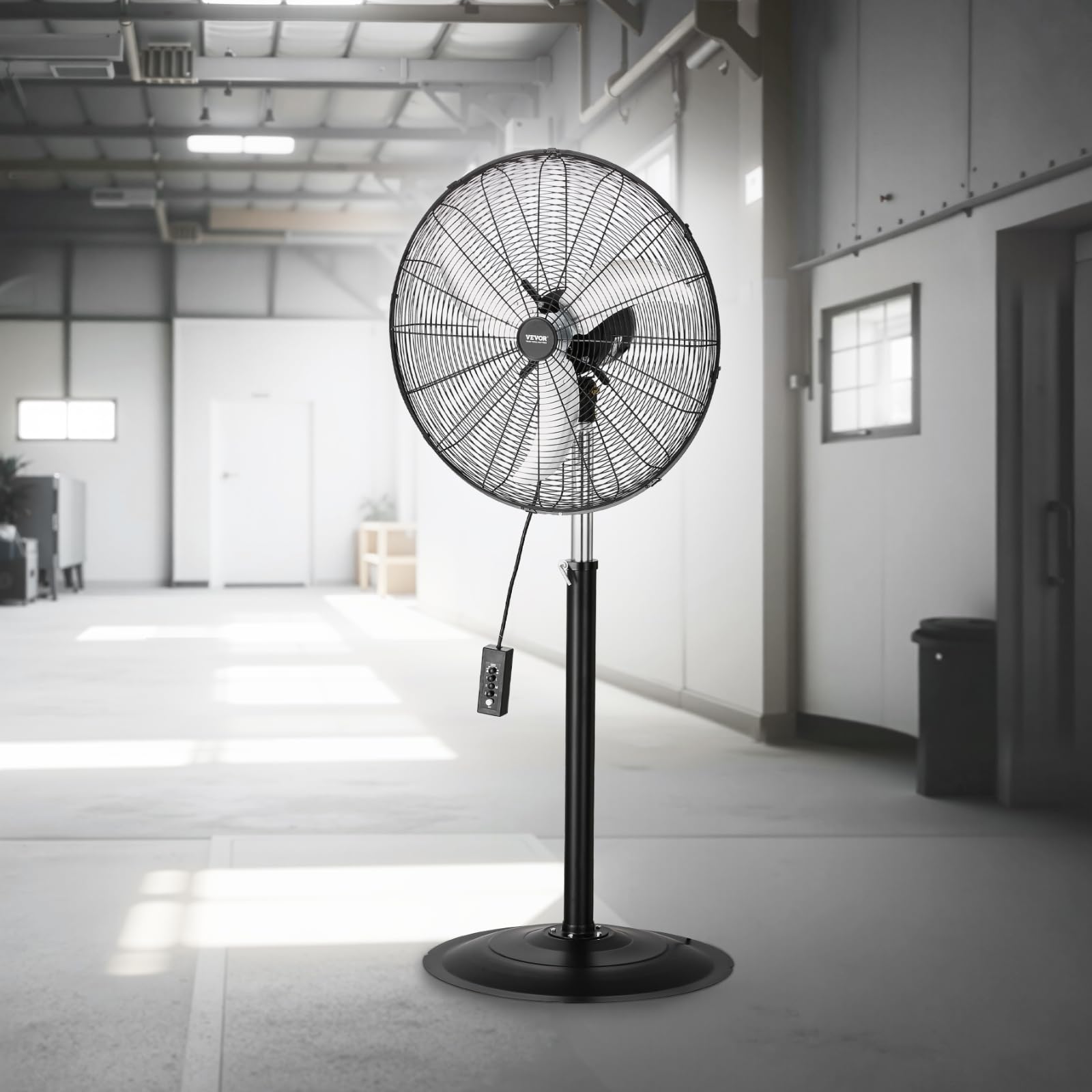 VEVOR Ventilador Oscilante de Pedestal 67 cm, Altura Ajustable de 131 a 193 cm Ventilador de Pie 3 Velocidades de Alta Potencia, para Sala de Estar, Hogar, Oficina, Negro, 670 x 600 x 1930 mm