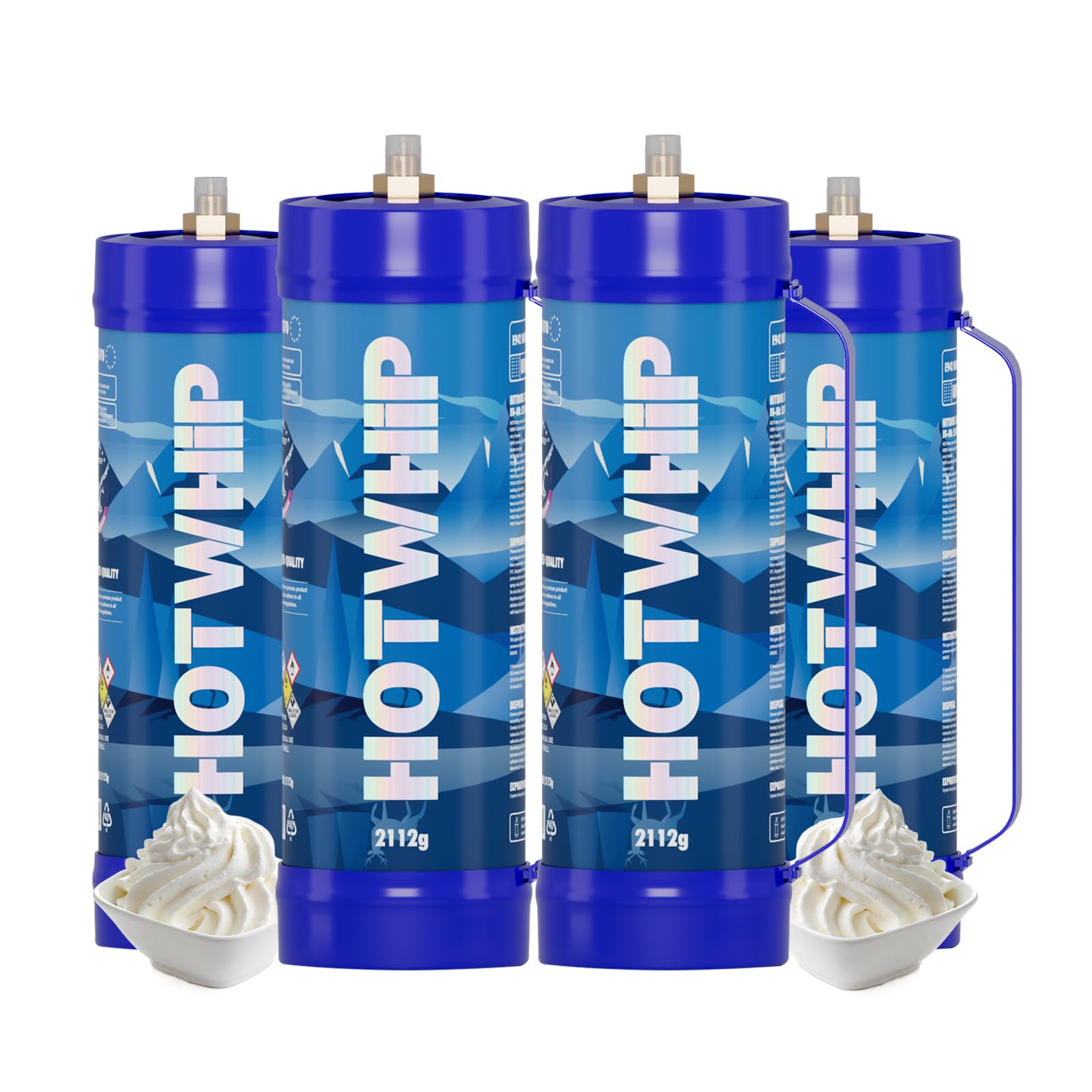 Whipped Cream Charger 3.3L/2112g Food Grade Premium Cream Charger 99.99% Purity Nitrous Oxide Tank With Nozzle(4 Cylinders)