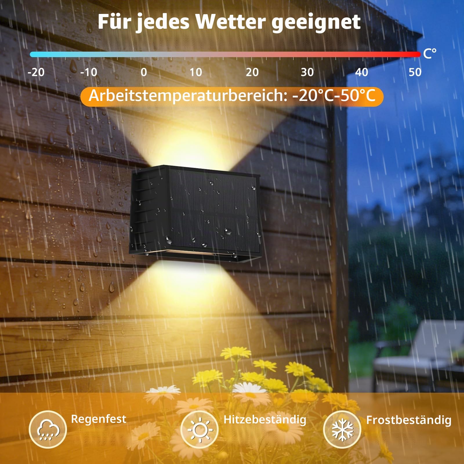 T-SUNUS Solar Wandleuchte Außen, Solar Wandlampe Außen Up and Down einstellbare Lichtstrahler, IP65 Wasserdicht, Außenlampe Wand für Hof Balkon Eingang Deck Treppen 8 Stück 3000K