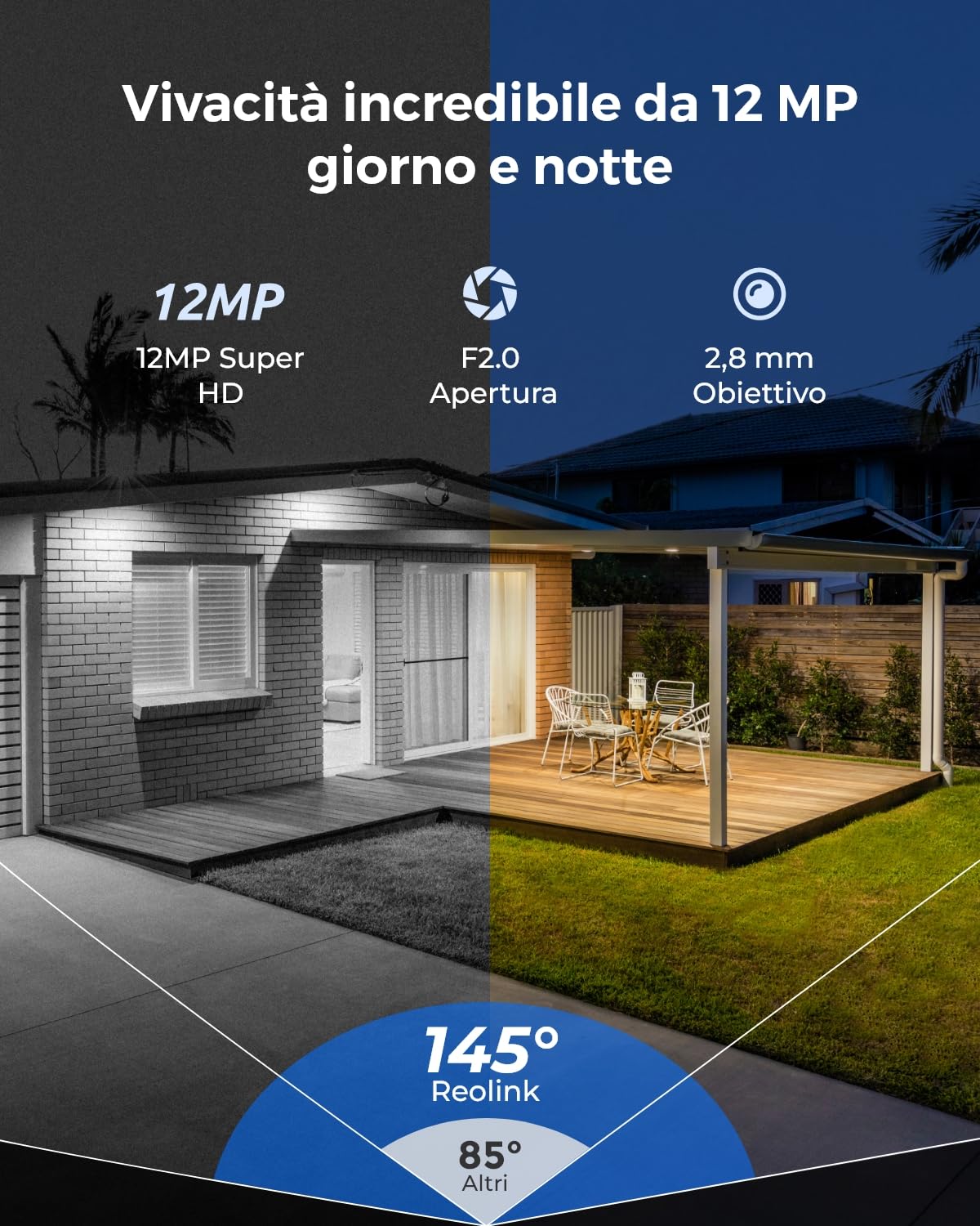 Reolink PoE 12MP Kit Telecamere Videosorveglianza, IK10 Antivandalo, Grandangolo a 145°, Faretti per Visione Notturna, Rilevamento Uomo/Veicolo/Animale, Audio Bidirezionale, NVR 8CH 2TB, RLK8-1200V4