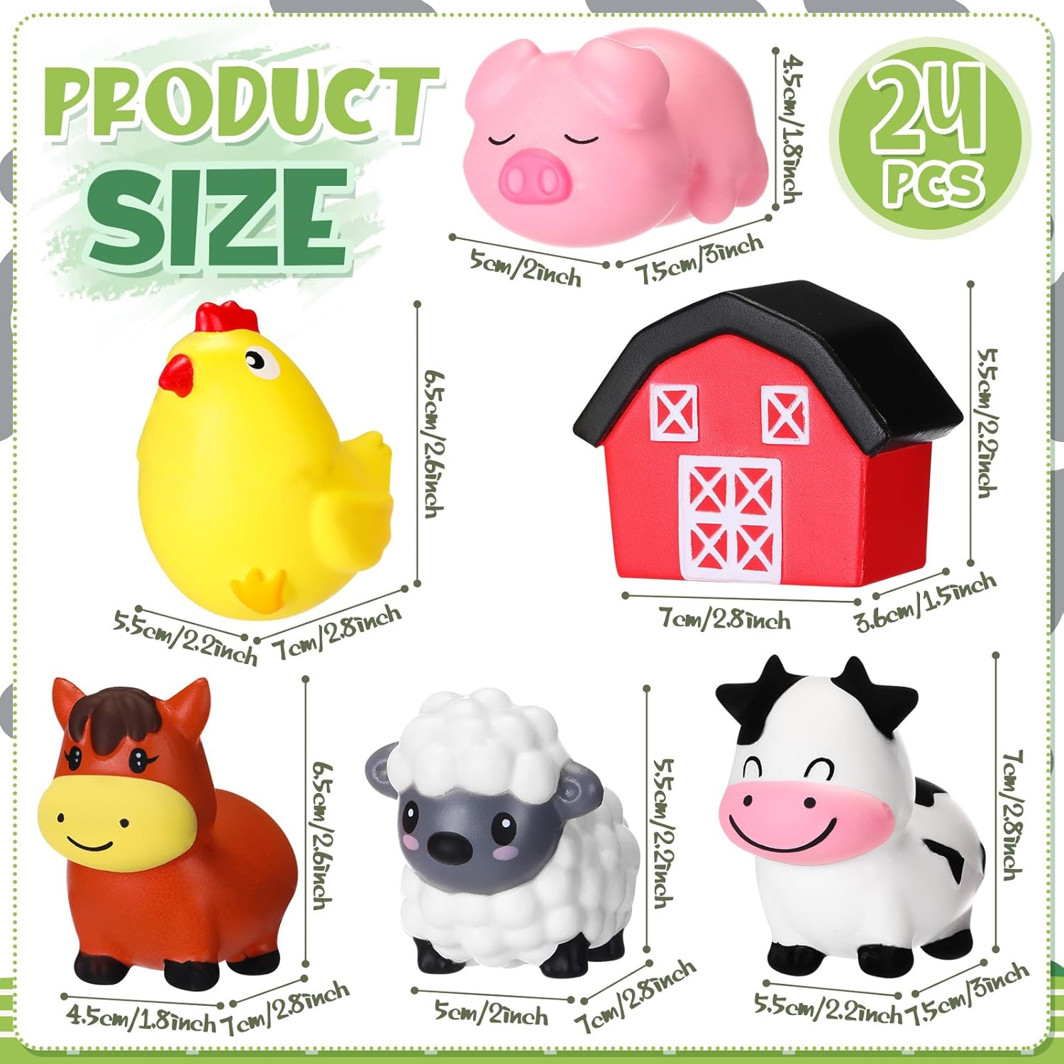Wettarn 24 Farm Animal Foam Stress Toy Party Favors Fidget Toy Bulk Cute Farm Animal Stress Relief Gift Supplies for Adults Kids Classroom Reward Bathtub Beach Pool