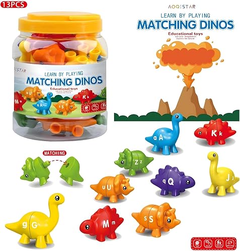 Miniatura 6 de J-hong Juguetes de dinosaurios a juego, 26 piezas, juguete de contar y clasificar, clasificación de formas y colores, juguetes de dinosaurios de