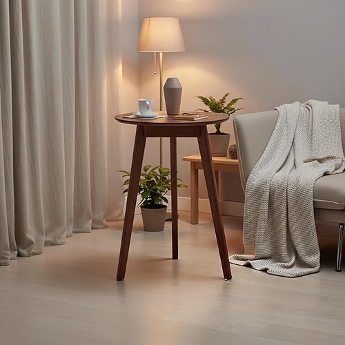 Miniatura 13 de Mesa auxiliar redonda 100% roble macizo, mesa pequeña con marco estable, mesa auxiliar redonda, mesa auxiliar pequeña para sala de estar,