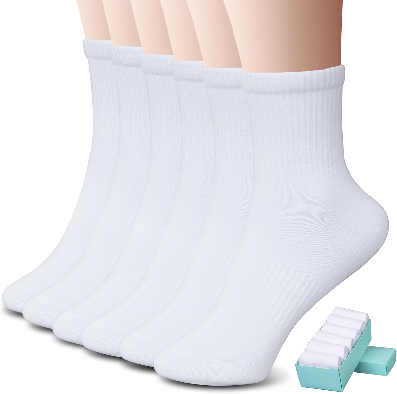 SISOSOCK Quarter Crew Cotton Socks for Women Striped Athletic Casual Breathable Socks 6 Pairs with Gifts Box