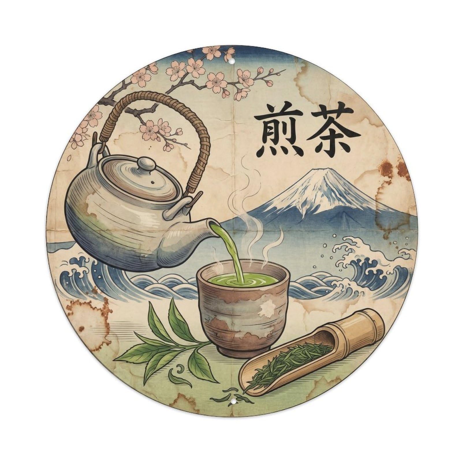 Japanese Culture Tea Beverage Afternoon Brew Woodblock Metal Tin Sign