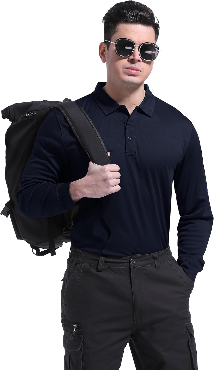 Men's Polo Shirts Long Sleeve Performance Quick Dry Tactical Polo Golf Shirts - Image 5