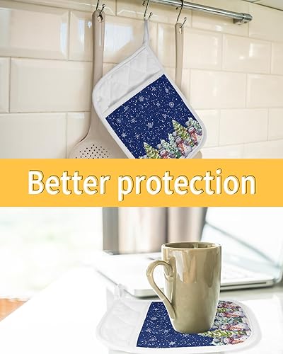 Miniatura 7 de Snowy Snomman 3Pcs Pot Holders for Kitchen,Non Slip & Heat Insulation Terry Cloth Potholder Set with Pocket,Thick Hot Pad Oven Mitts Trivet Coaster