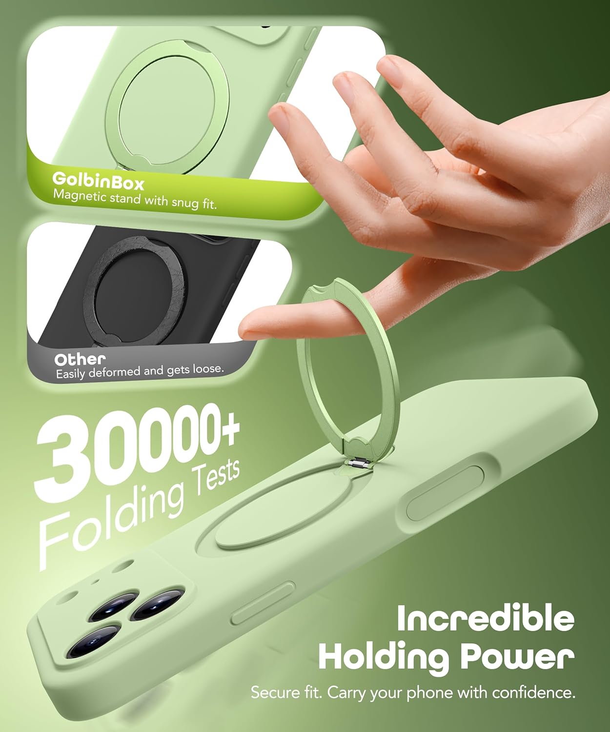 GolbinBox for iPhone 17 Pro Case with 360° Spin Magnetic Stand, [Compatible with MagSafe][Full Camera Protection],Full Body Shockproof Liquid Silicone Case with Ring Stand for 17 Pro 6.3'', Pale Green