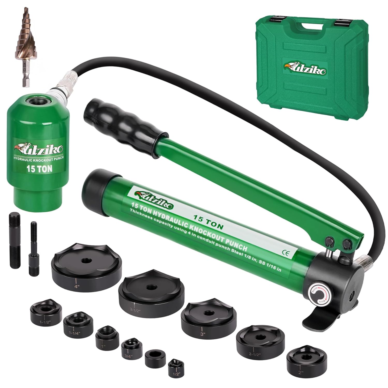 SYK-15 15 Ton Heavy Duty Hydraulic Knockout Punch Kit 1/2–4 Inch Type D Punch & Die Set with Step Drill Bit, Professional Grade Tool for Electricians & Industrial Electrical Panels