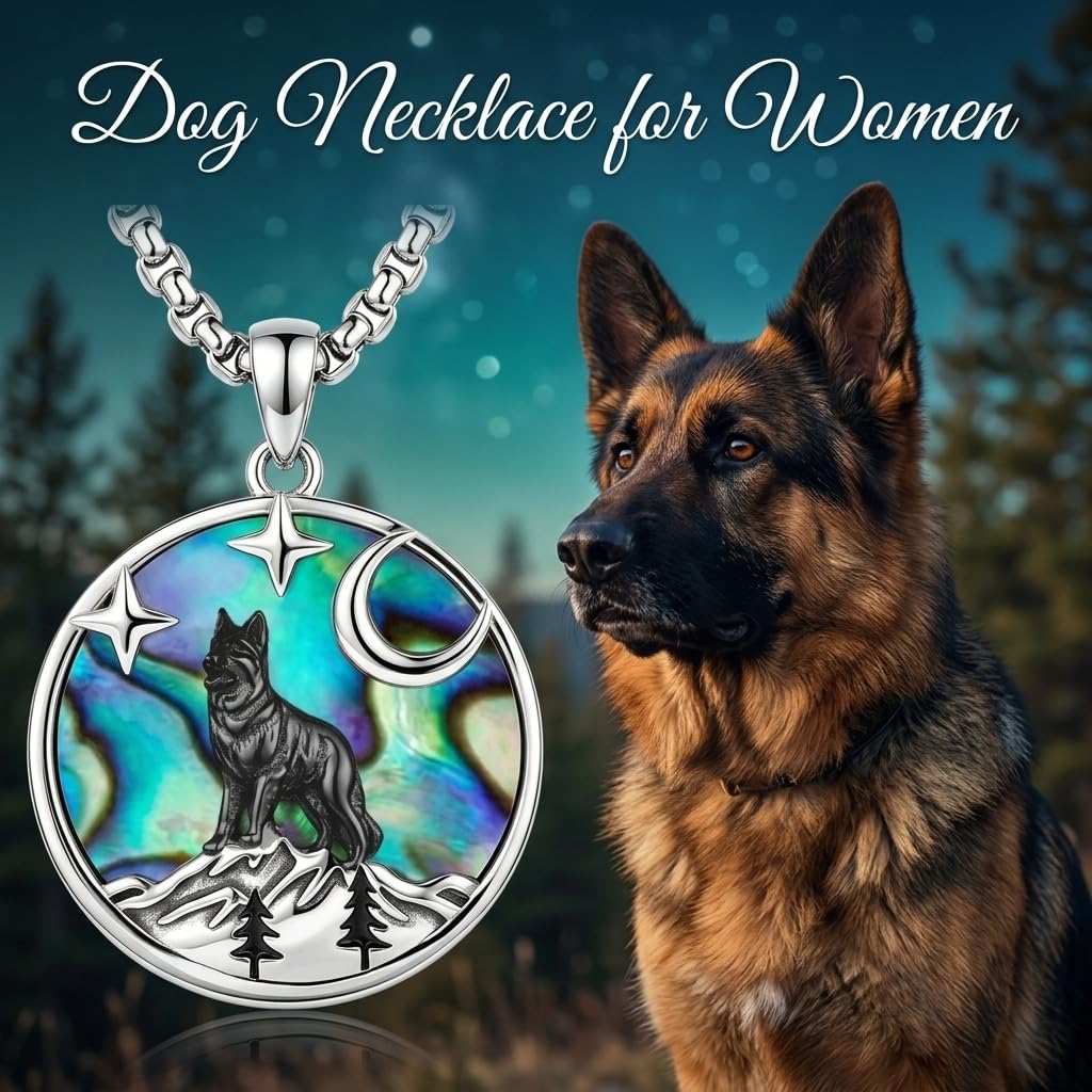 DAYLINLOVE Hund Kette 925 Sterling Silber Dackel/Schnauzer/Yorkshire/Grayhound/Deutscher Schäferhund Berg Baum Abalone Muschel Anhänger Schnauzer Hund Schmuck Geschenk für Damen Frauen Mädchen