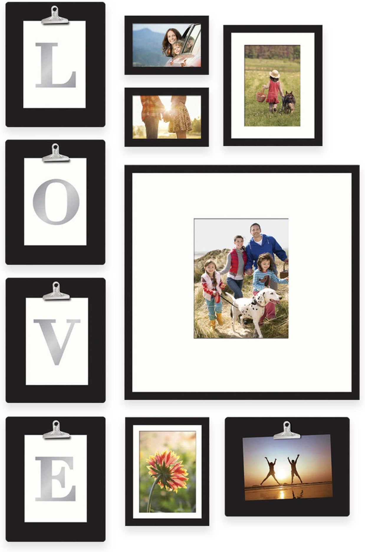 Wallverbs 10-Piece LOVE or HOME Clipped Letter Frame Set in Satin Black