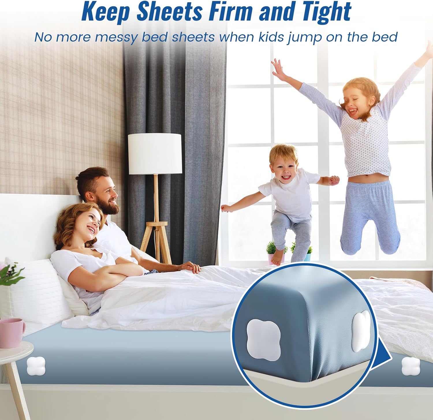 4Pcs Bed Sheet Holders for Corners, Fitted Sheet Holder Keep Sheets Firm, Durable Heavy Duty Bed Sheet Clips, Bed Lock Sheet Holders,Fit All Mattress Easy Install (White)