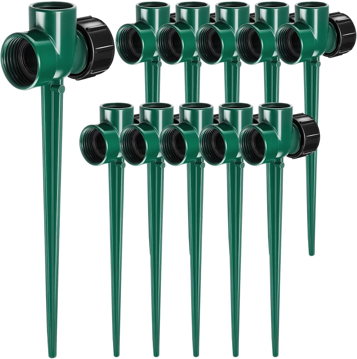 Landical 10 Pack Metal Lawn Sprinkler Spike Base 1/2 Inch Yard Sprinklers Water Flow Thru Sprinkler for Yard Lawn Patio Garden and Grass Irrigation (Dark Green)