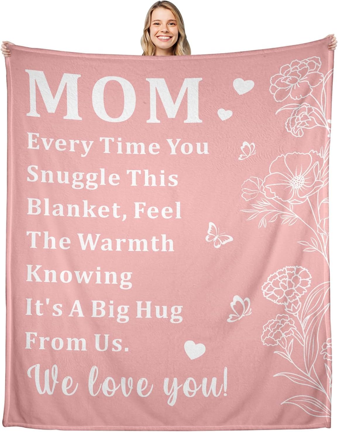 Mothers Stocking Stuffers,Mom Gifts, Pink Blanket Birthday Gift for Mom, Cute Flannel Throw Blanket 50"x60", Presents for Mum from Daughter Son, Mother Blanket for Anniversary Valentines Christmas