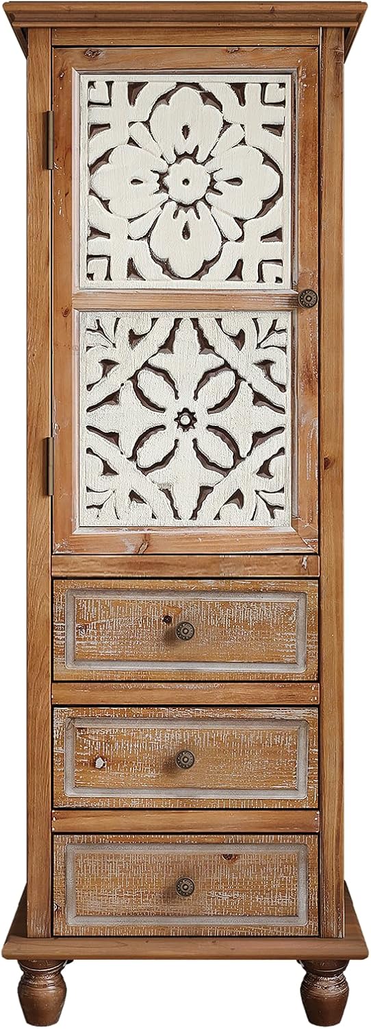 LKTART Solid Wood Accent Storage Cabinet with Carved Doors,54" Tall Thin Storage Cabinet with Drawers for Entryway,Kitchen,Living Room