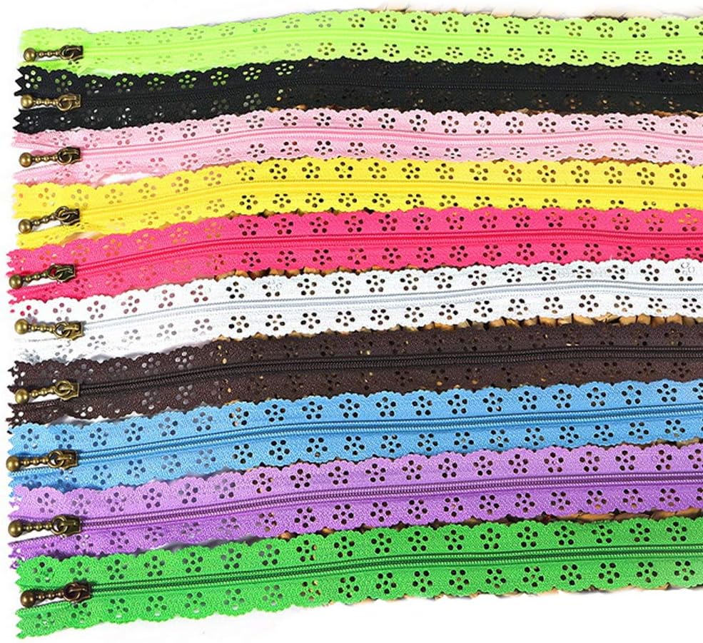 Famixyal Novelty 50 pcs 3# Full Length 24cm 9 inch DIY Nylon Coil Flower Zipper Lace Zippers for DIY Sewing Tailor Craft Bed Bag (50 pcs Lace Zipper)
