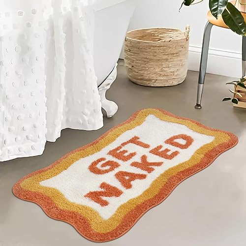 Miniatura 7 de HAOCOO Alfombra de baño con texto en inglés "Get Naked", alfombra de baño suave, antideslizante, de forma irregular, de microfibra, absorbente,
