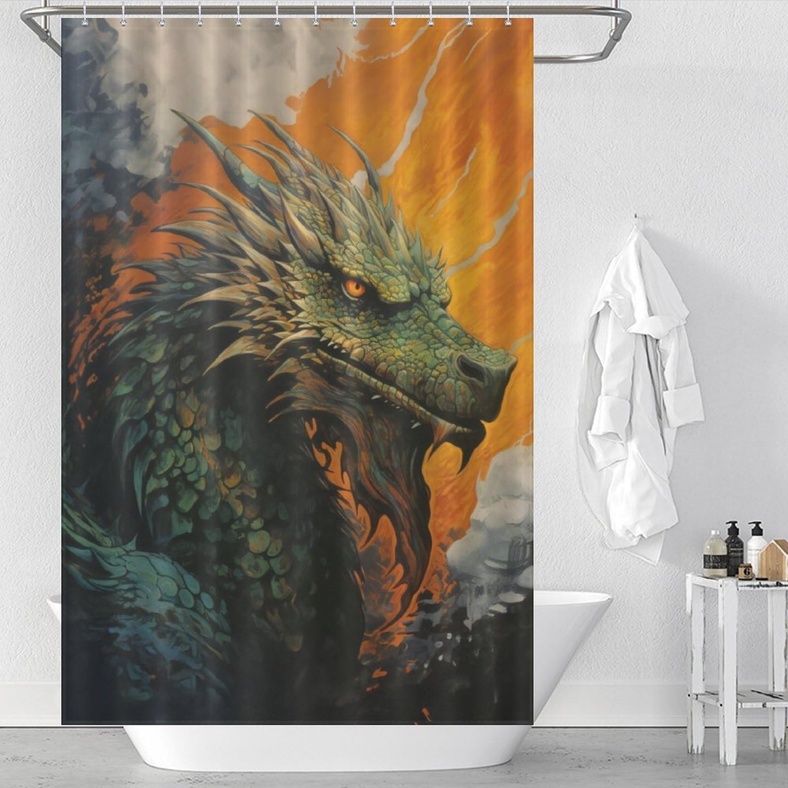 Rideau de bain dragon en tissu lavable fini les moisissures de douche
