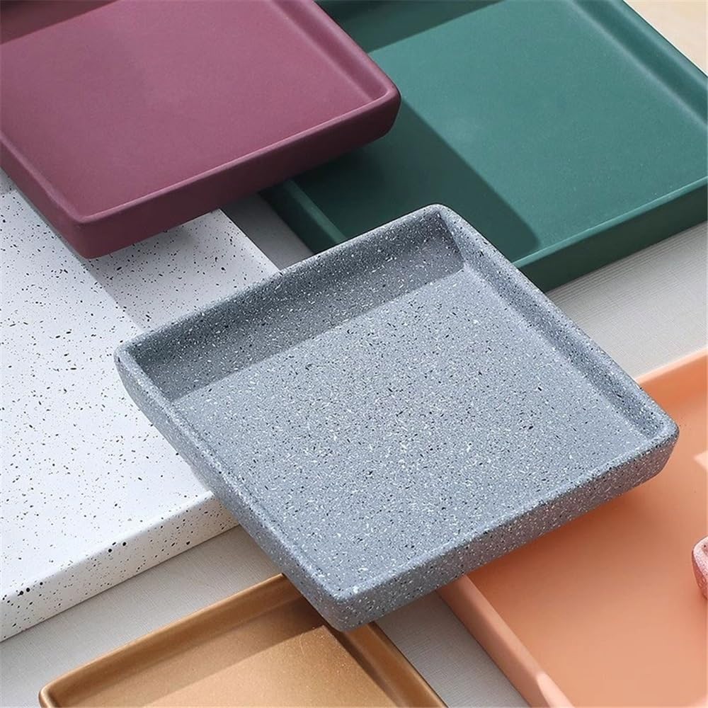 Podkładka pod garnki 7,8 cala kwadratowa ceramiczna taca ociekowa ociekowa taca drenażowa do wewnątrz i na zewnątrz dekoracyjna (szara)