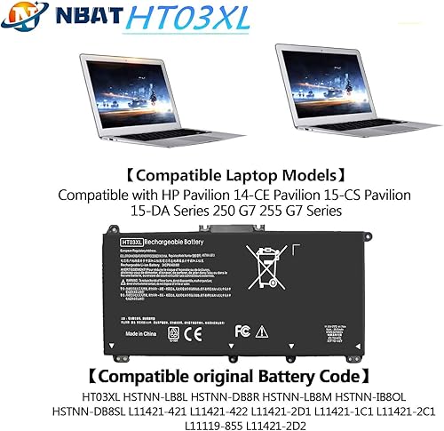 Miniatura 3 de HTO3XL HT03XL L11119-855 - Batería para portátil HP Spare Pavilion 15-da0xxx 15-cs0xxx 15-cs3073cl 15-cs3153cl 15-cs1065cl 15-da0014dx 15-da012dx