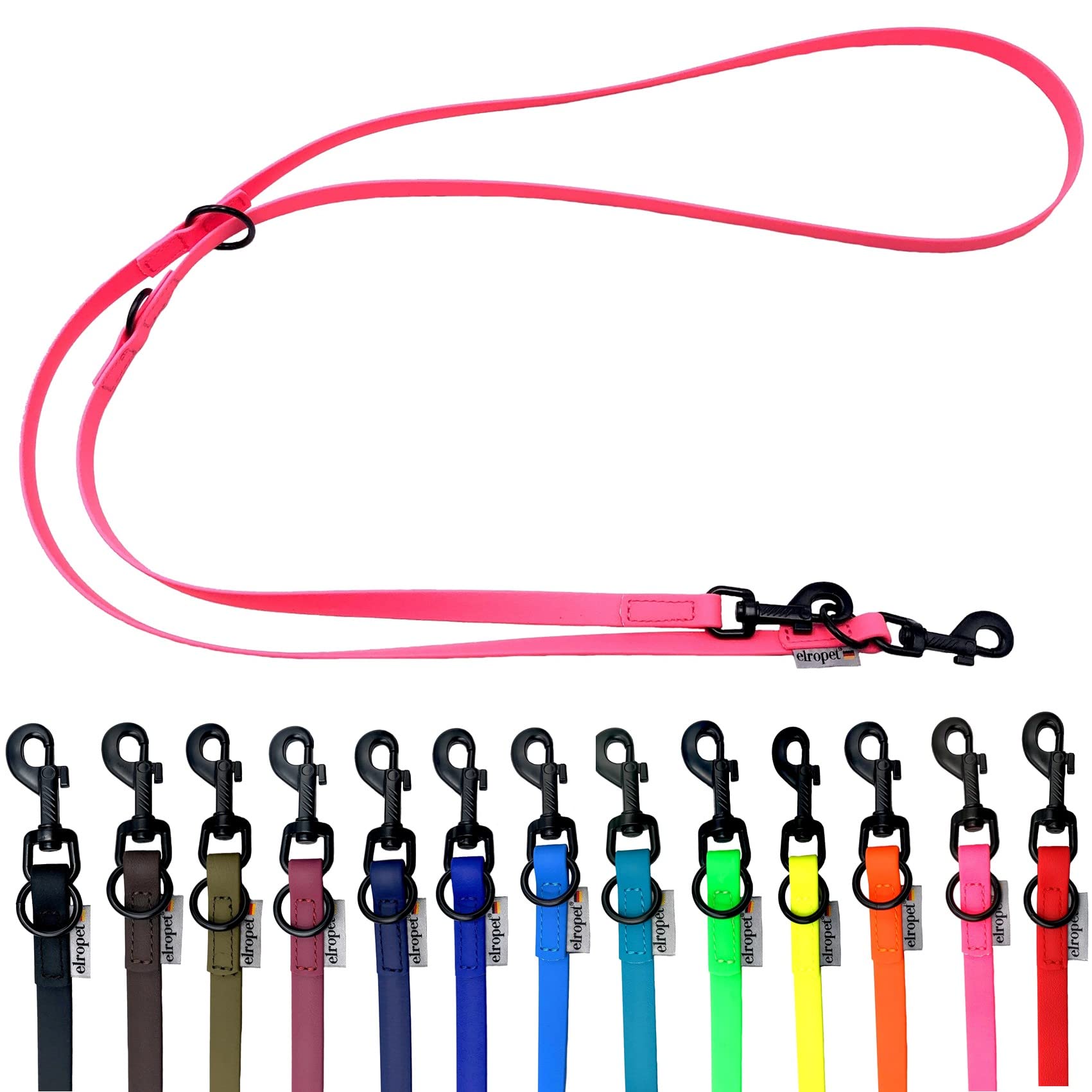 Biothane Hundeleine schwarzer Haken verstellbar für kleine Hunde/große Hunde 2m / 2,40m / 2,80m / 3,50m / 5m (Neonpink, 5m X 16mm)
