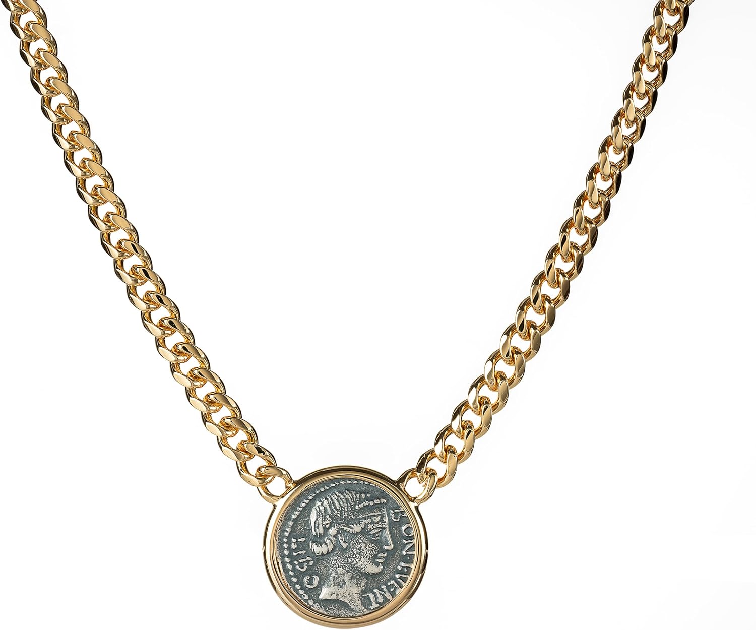 18K Gold Plated Sterling Silver The Goddess Fortuna Coin Pendant Necklace,Jewelry Gift For Women.…