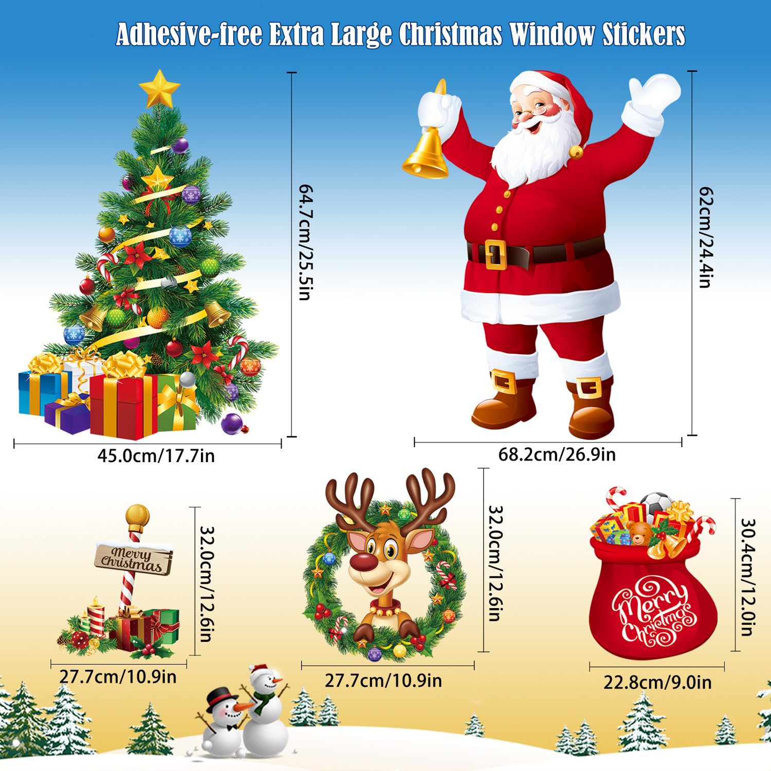 Xyxu Large Christmas Decorations - Extra Large Santa Claus & Scene Window Stickers - Xmas Tree & Snowflake Clings - Image 4