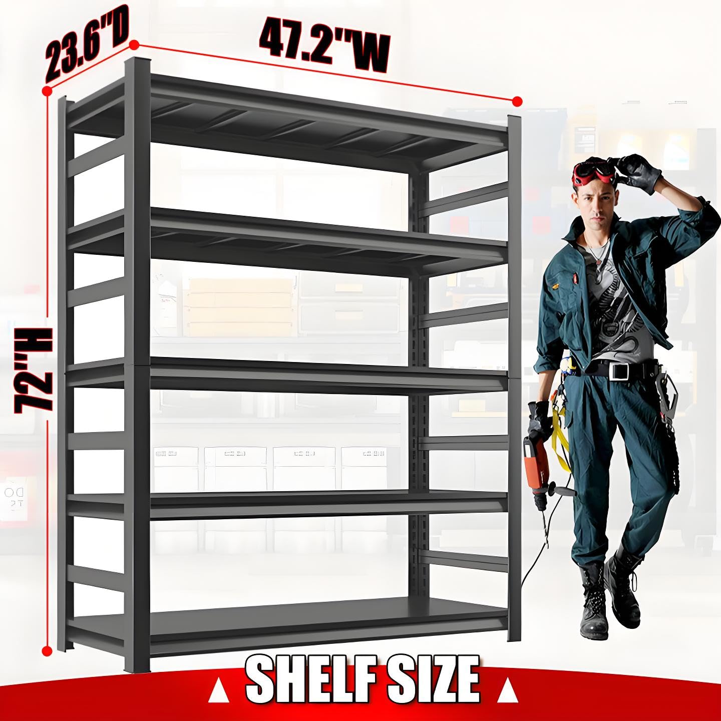 3000LBS Garage Shelving, Heavy Duty 48?W Metal Shelving for Garage, 78?H Standing Shelf Units, 5-Tier Adjustable Levels Garage Shelving Units and Storage, Storage Rack (47.2