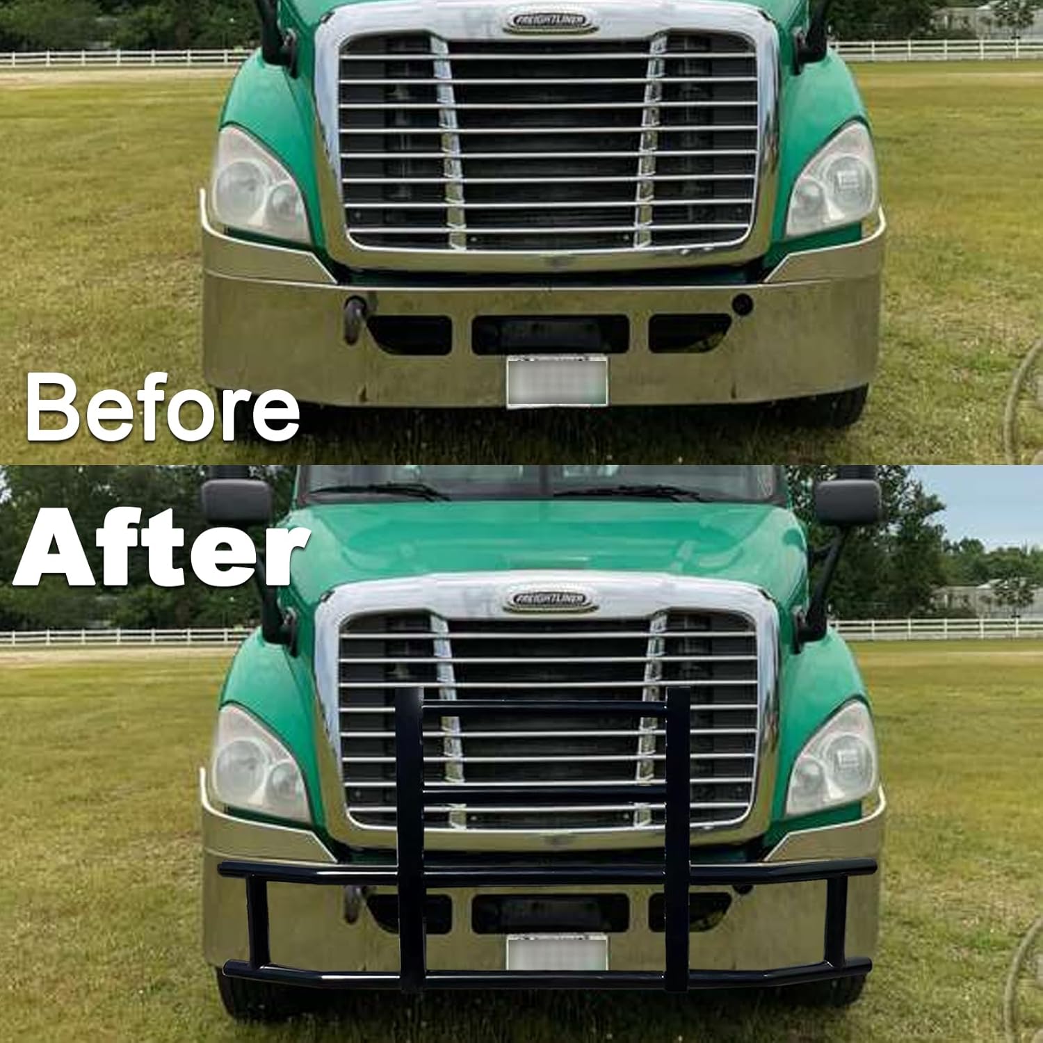 Deer Guard Compatible with 2008-2017 Freightliner Cascadia, Deer Bumper Guard w/Bracket Premium Iron Large Front Deer Guard Bumper (Style 1), Black