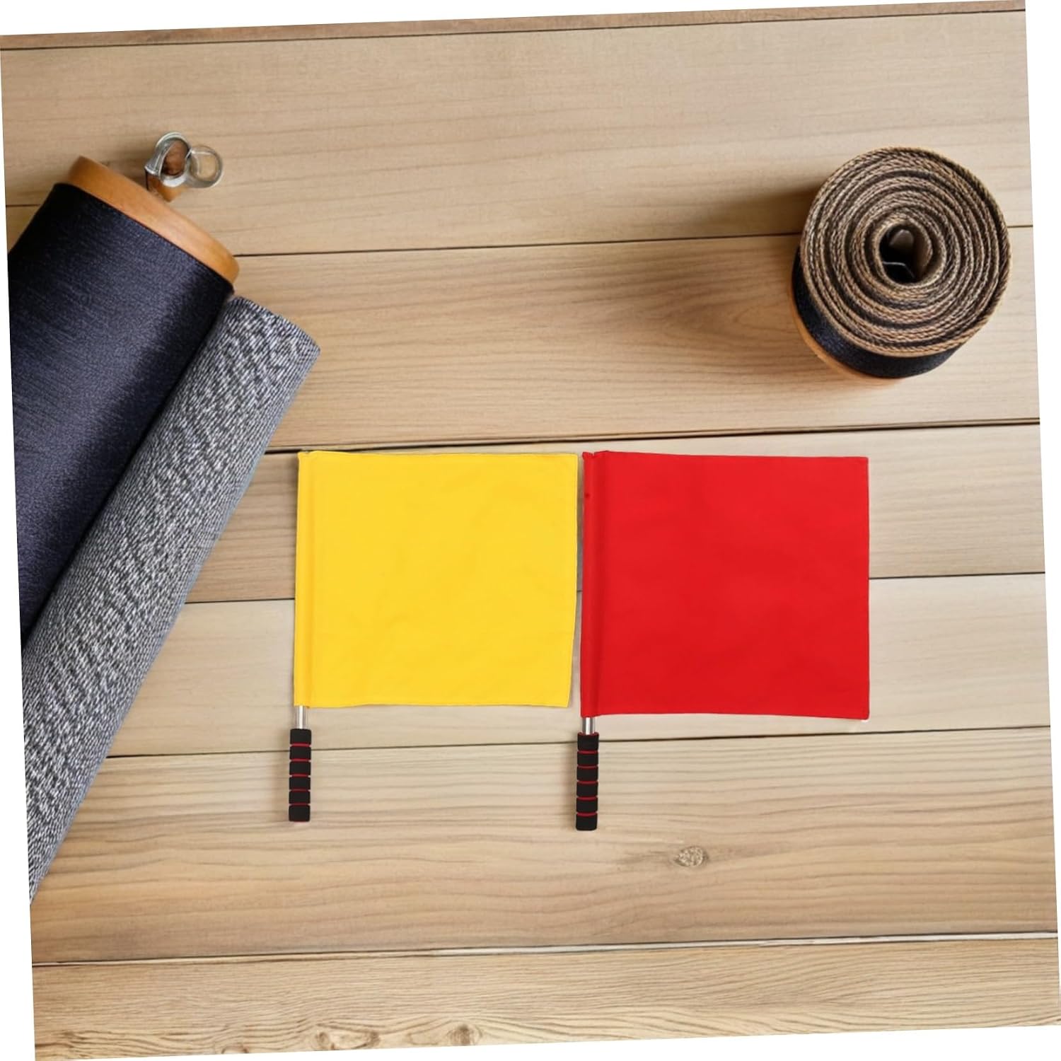2pcs Referee Flags for Sports Conducting and Warning, Stainless Steel Handheld Judge Flags in Red and Yellow for Track, Soccer, and Field Officials