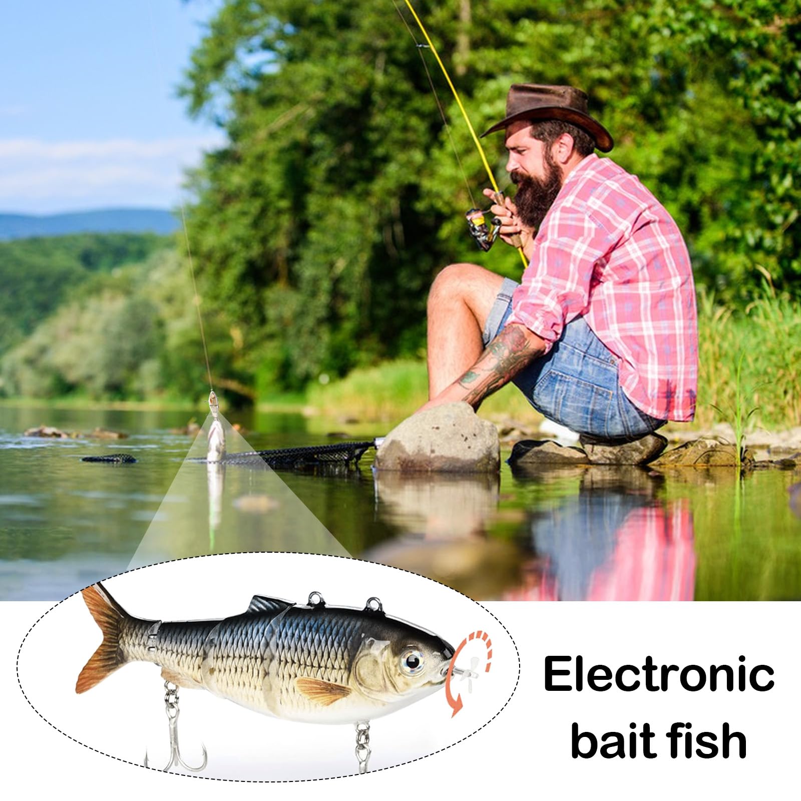 Appât de Pêche Électrique Multi-articulé de 13 cm avec Lumière LED Verte pour Brochet - Appât de Natation Électrique - Rechargeable USB - Blanc - 1 Pièce