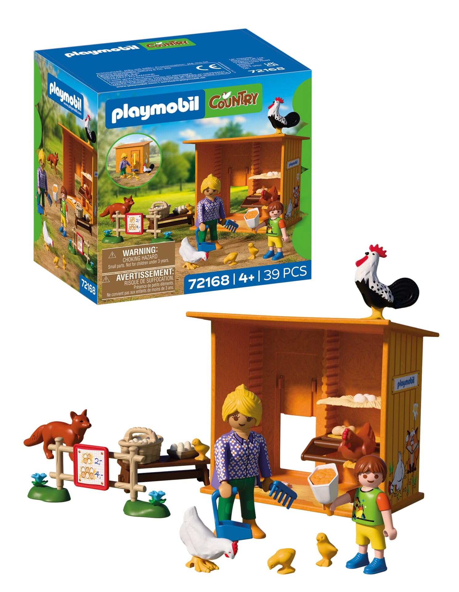 Playmobil | Country | Chicken Coop | Coop with Chickens, Chicks, Fox & Sales Area | For Children Aged 4+ | 72168