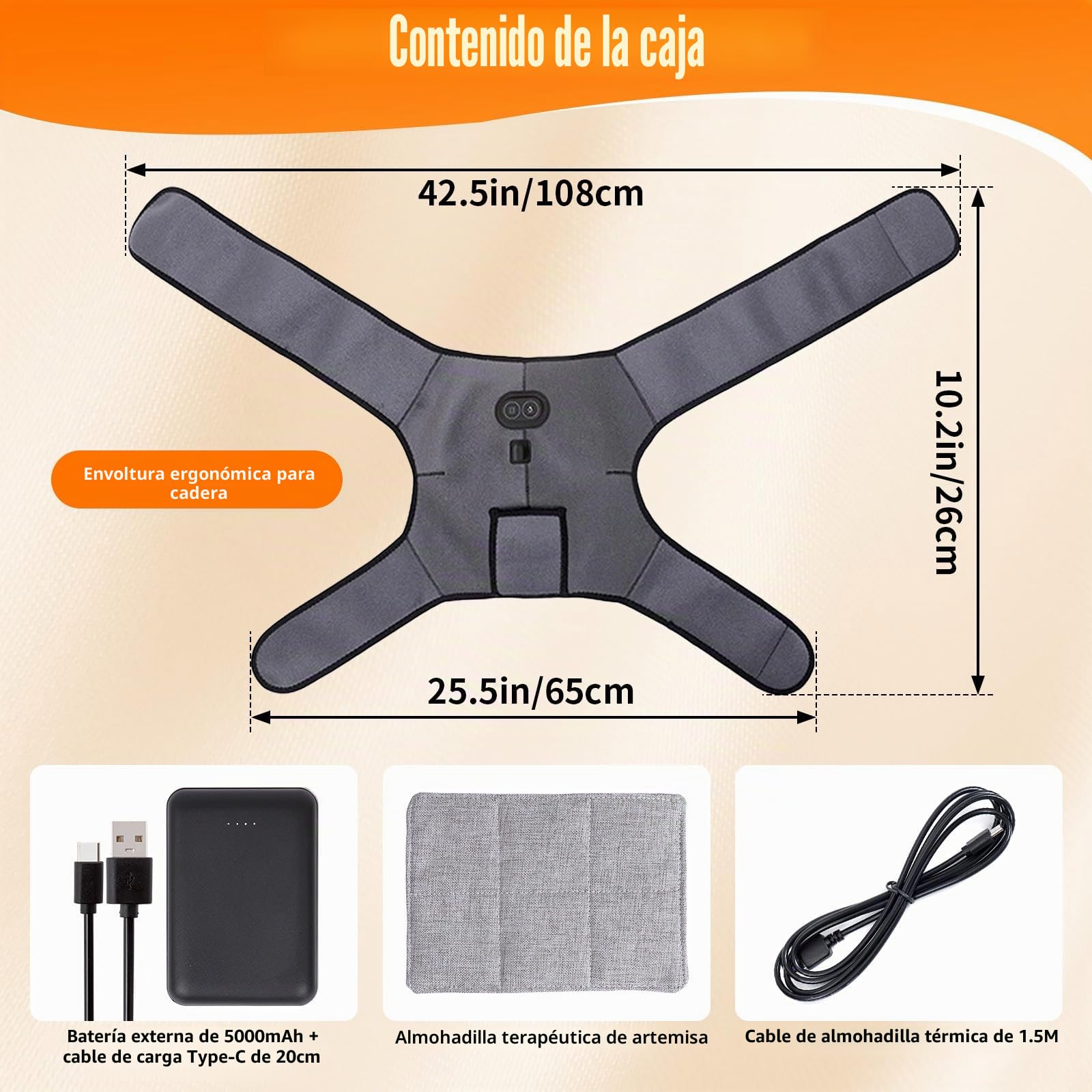 Almohadilla térmica inalámbrica para el dolor de ciática, almohadilla eléctrica para la cadera con banco de energía de 5000 mAh, 3 niveles de calor y 6 modos de masaje, almohadilla térmica de cadera