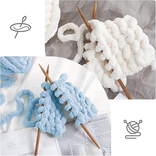 Vista 221 de HOMBYS Paquete de 8 hilos gruesos surtidos para tejer a ganchillo, hilo súper voluminoso, grande, suave y esponjoso, hilo de felpilla grueso para 4