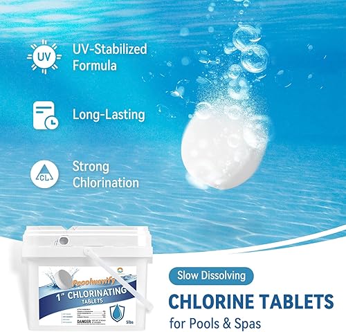 Miniatura 3 de Tabletas de cloro de 1 pulgada para piscinas y spas, 5 libras - Pestañas estabilizadas de tricloro de disolución lenta con 90% de cloro disponible