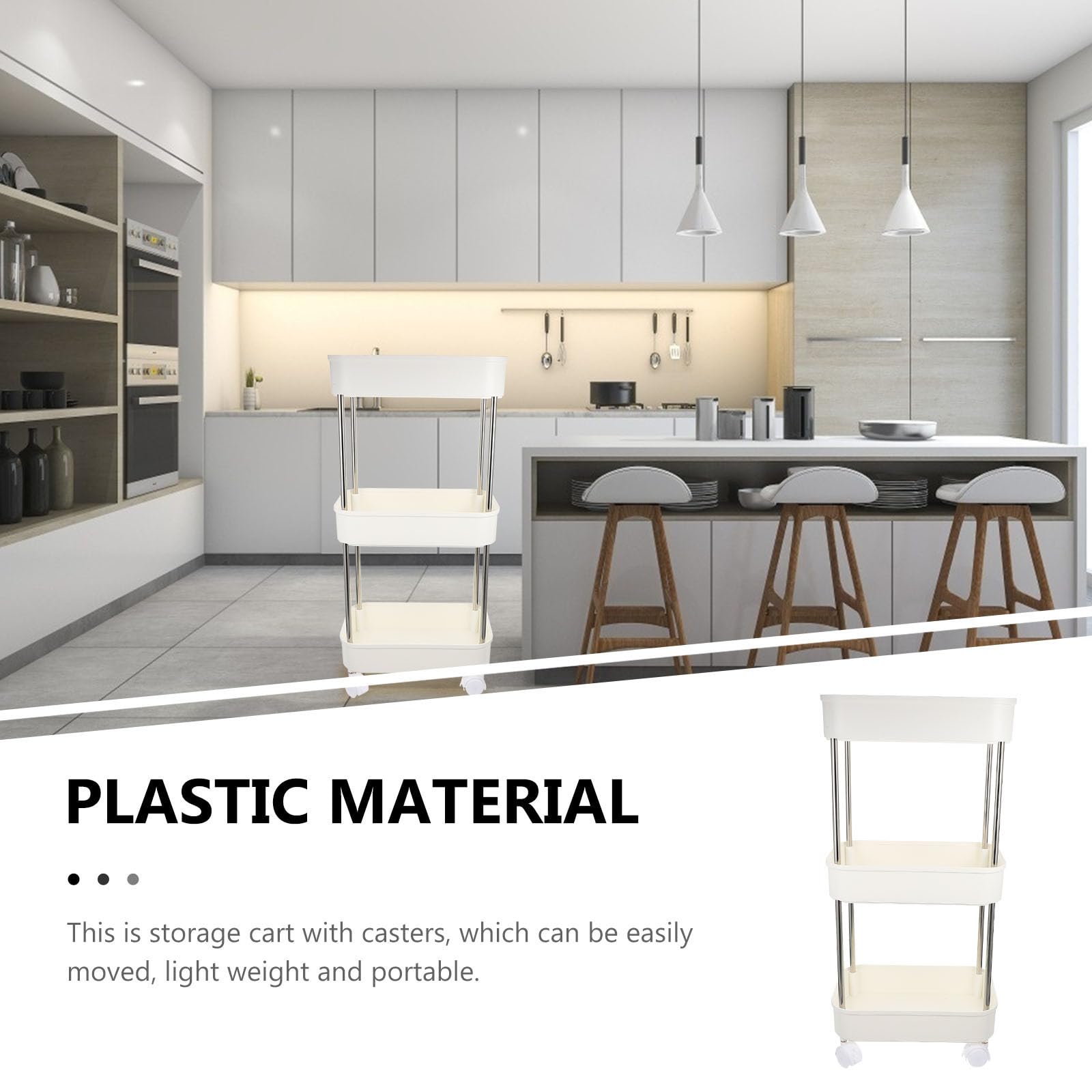 Carrello Portaoggetti da Cucina a Tre Ripiani in Plastica Bianca