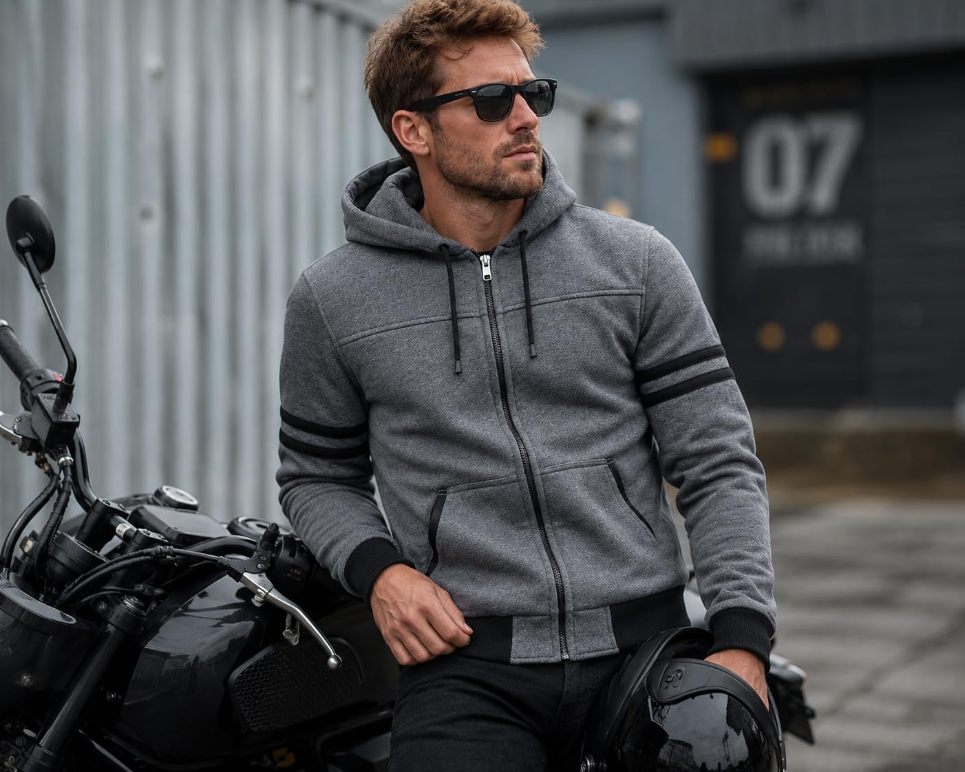 Men’s Armored Motorcycle Hoodie – Kevlar Reinforced with CE Armor Pads, Protective Riding Biker Hoodie image 2