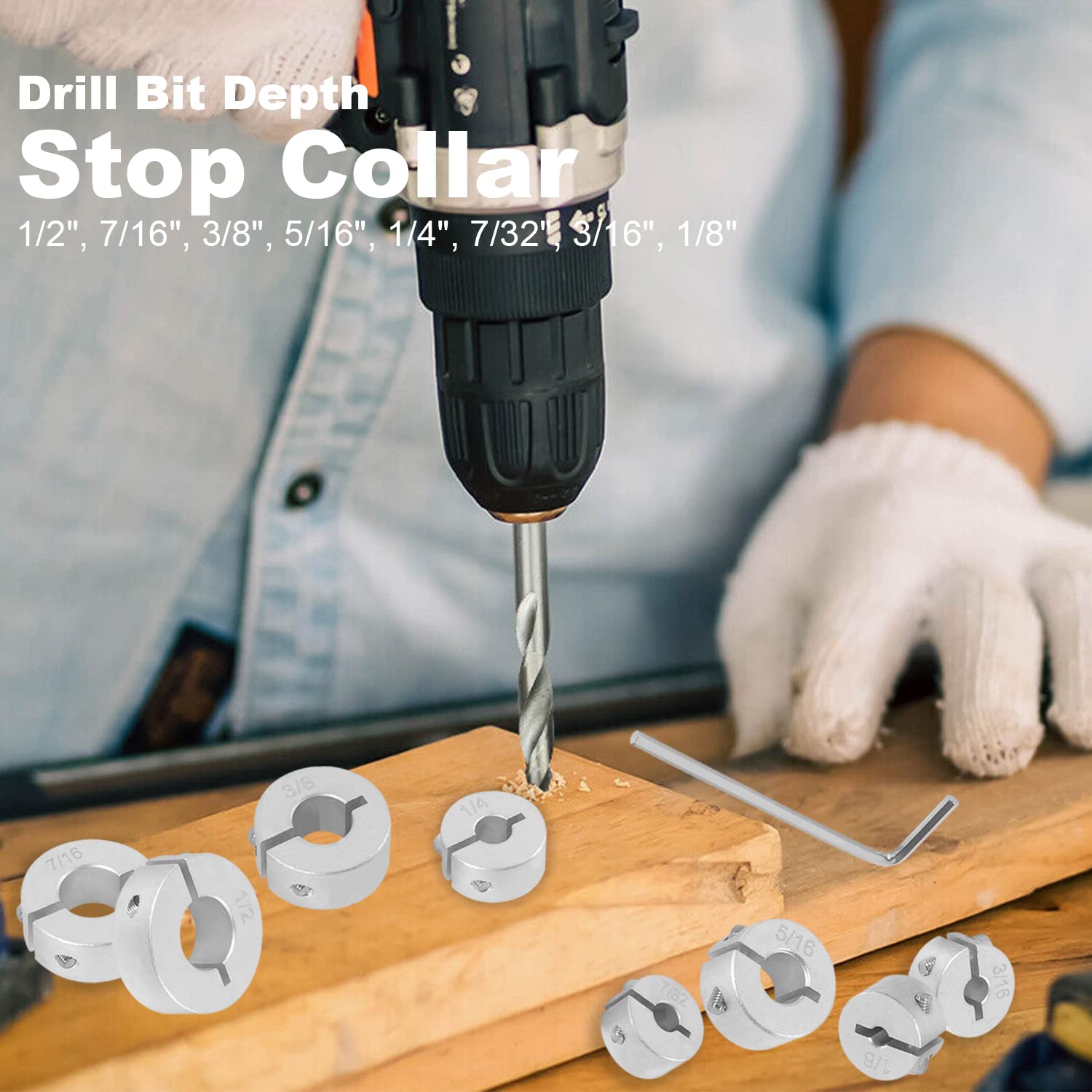 Aluminum Stop Collar Set For Drill Bits - 8 Sizes (1/2" To 1/8") With Holder For Depth Control - View #12